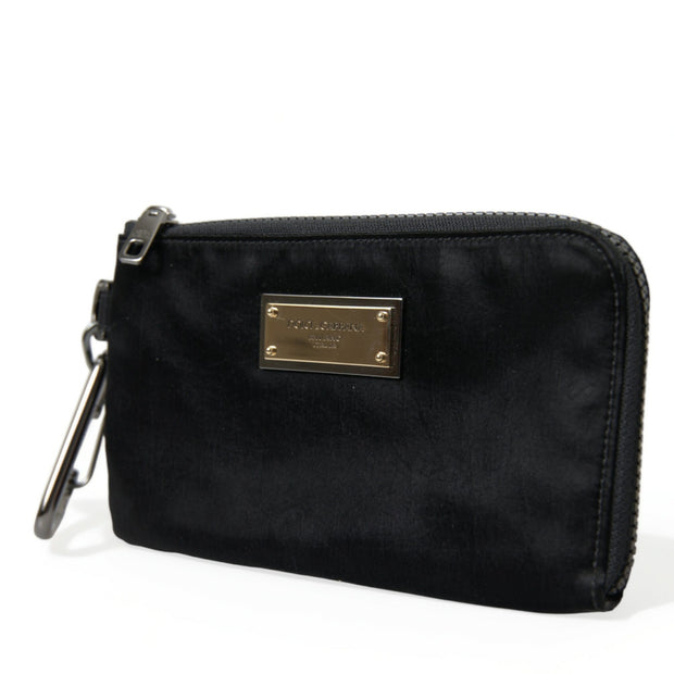 Sleek Designer Nylon-Leather Pouch in Black