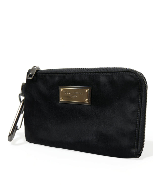 Black Nylon Logo Plaque Keyring Pouch Clutch Bags