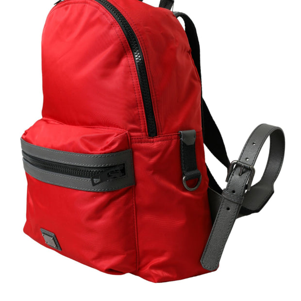 Elegant Red Nylon-Leather Backpack