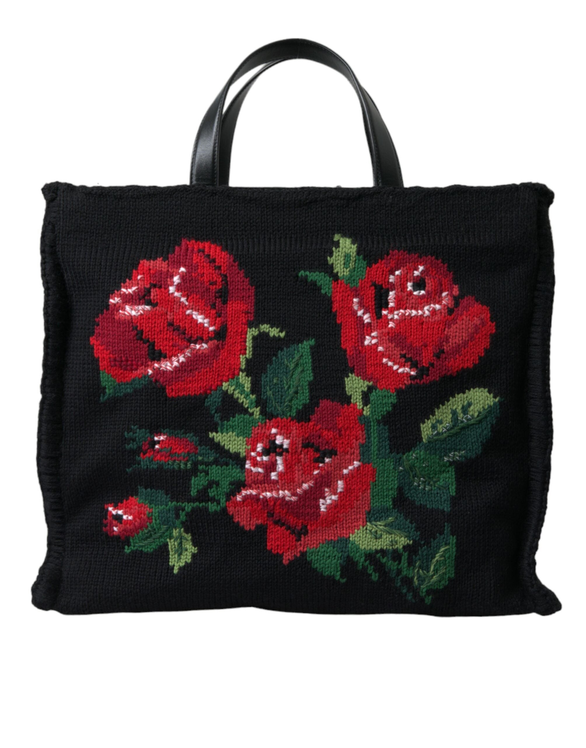 Chic Embroidered Floral Black Tote