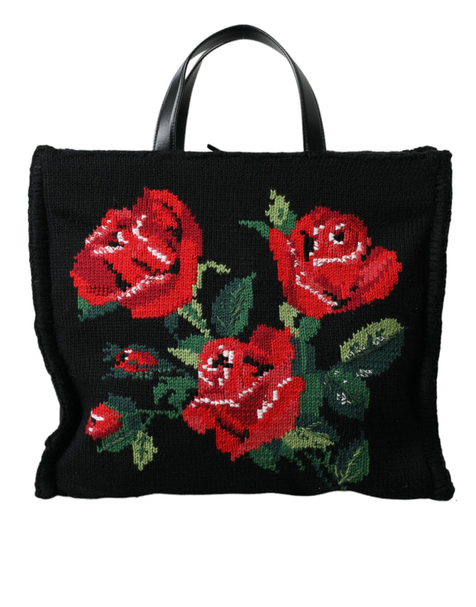 Chic Embroidered Floral Black Tote