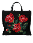 Chic Embroidered Floral Black Tote