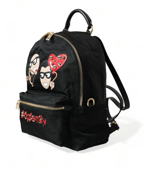 Black #DGFAMILY Embellished Backpack VULCANO Bag