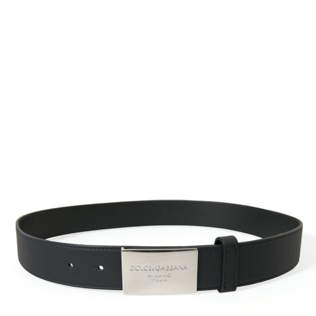 Elegant Black Leather Belt with Metal Buckle