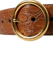 Brown Exotic Leather Round Buckle Belt