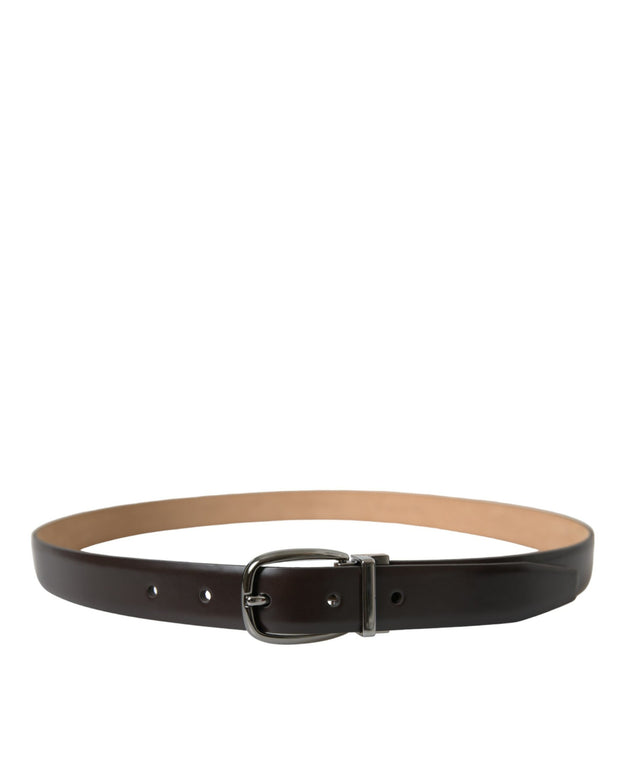 Dark Brown Leather Silver Metal Buckle Belt
