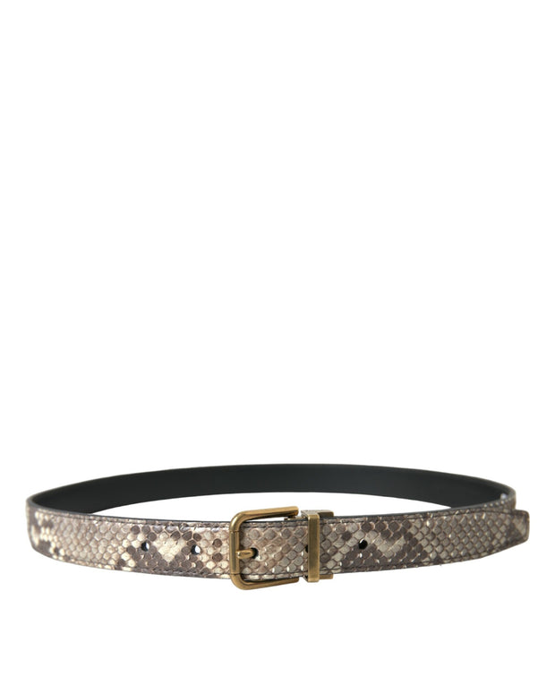Brown Python Leather Gold Metal Buckle Belt