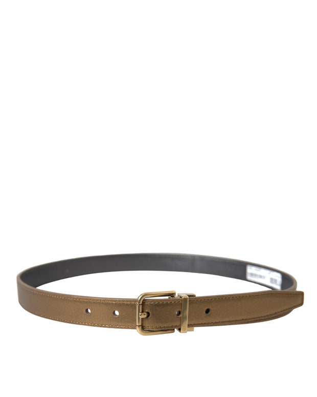 Metallic Gold Calf Leather Metal Buckle Belt