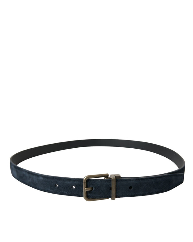 Blue Suede Leather Gold Metal Buckle Belt