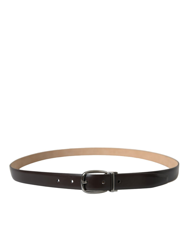 Dark Brown Leather Silver Metal Buckle Belt