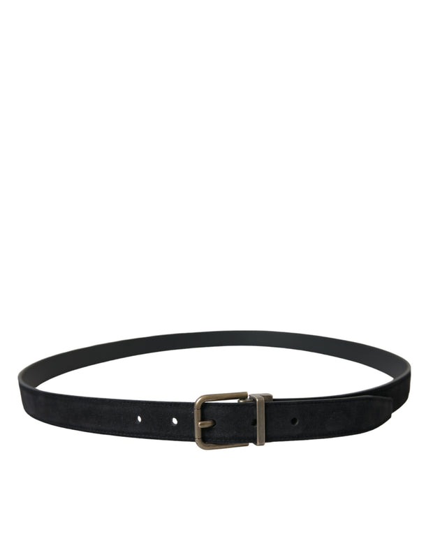 Black Suede Leather Gold Metal Buckle Belt