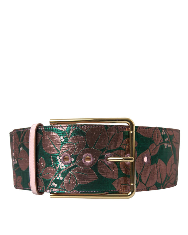 Multicolor Floral Jacquard Lurex Gold Buckle Belt