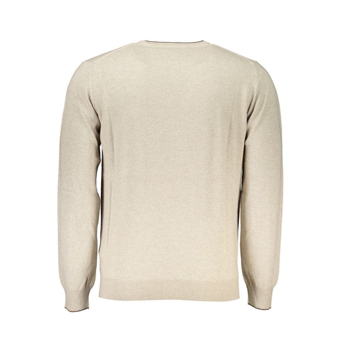 Beige Crew Neck Luxury Sweater with Embroidery