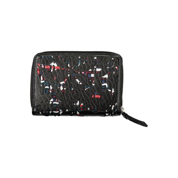 Elegant Black Zip Wallet with Contrasting Accents