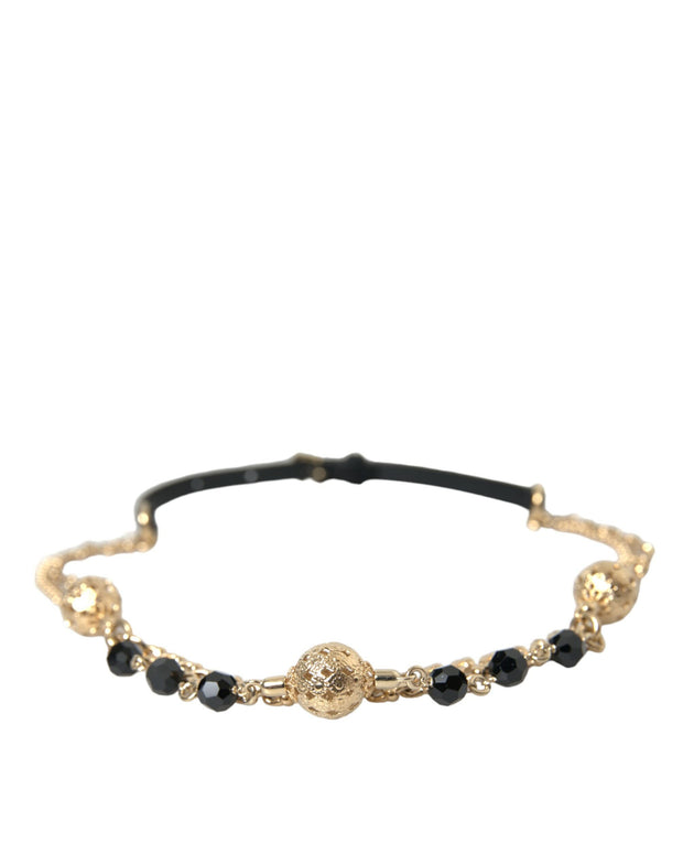Black Suede Gold Chain Crystal Waist Belt