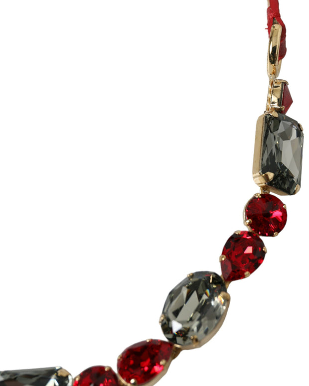 Red Leather Crystal Chain Waist Belt