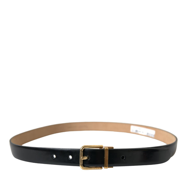 Elegant Black Leather Waist Belt with Logo Buckle