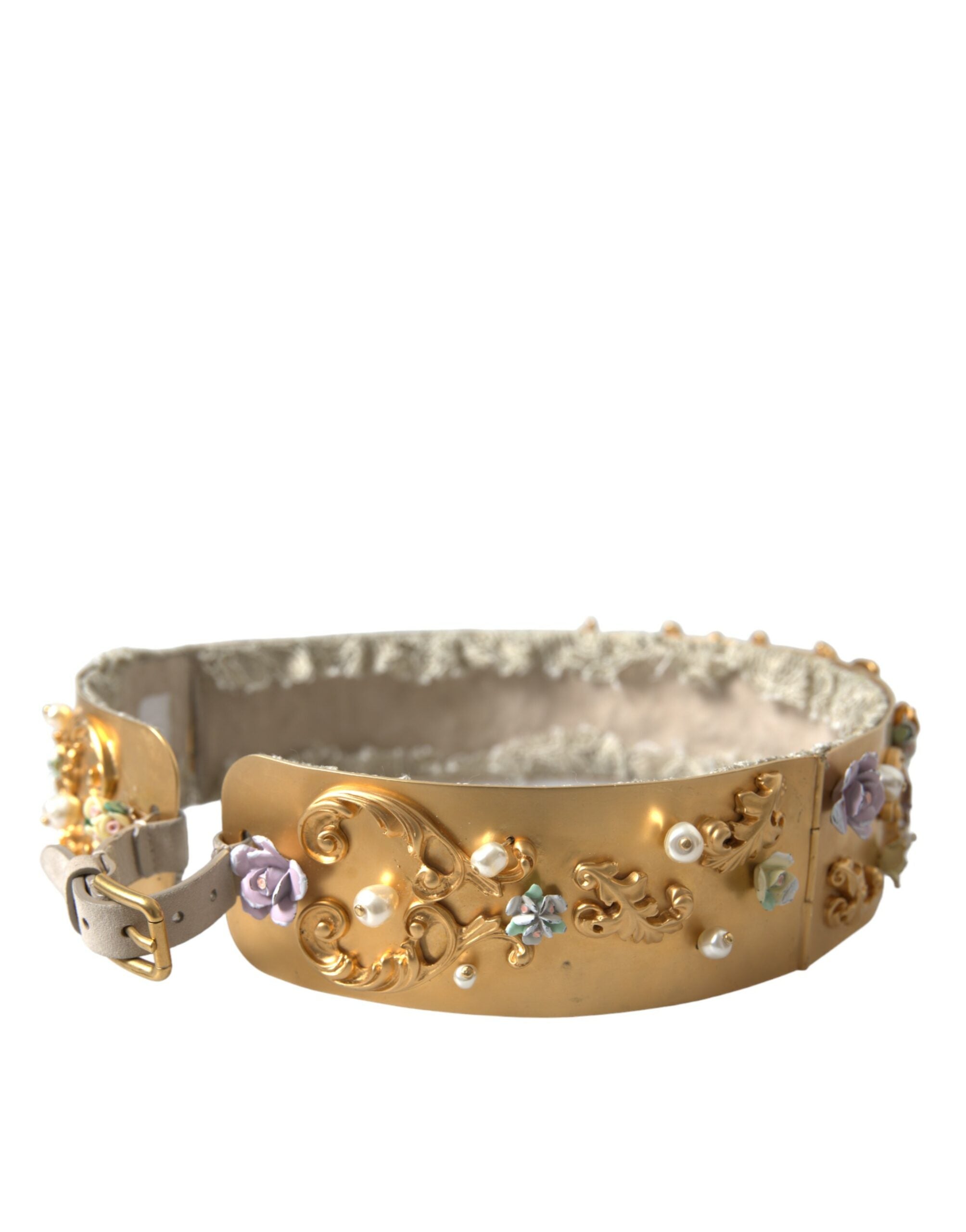 Elegant Gold-Tone Faux Pearl Floral Belt