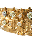 Elegant Gold-Tone Faux Pearl Floral Belt