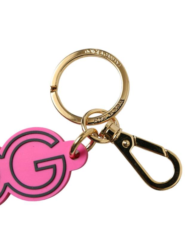 Pink Rubber Gold Tone Metal DG Logo Keyring Keychain