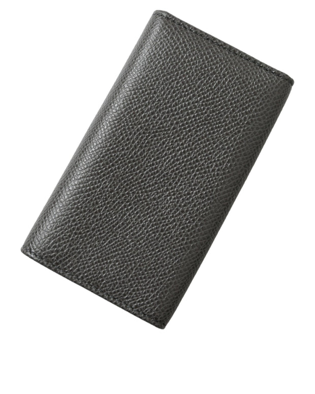 Gray Leather Silver Metal Logo Plaque Trifold Keyring
