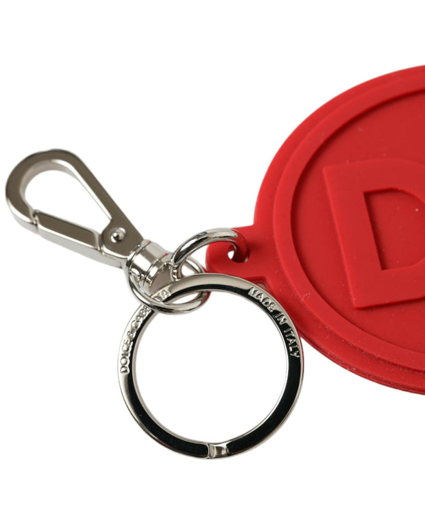 Red Rubber DG Logo Silver Brass Metal Keyring Keychain