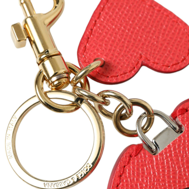 Elegant Red Leather Keychain with Gold Accents