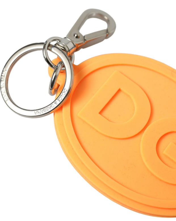 Orange Rubber DG Logo Silver Brass Metal Keyring Keychain