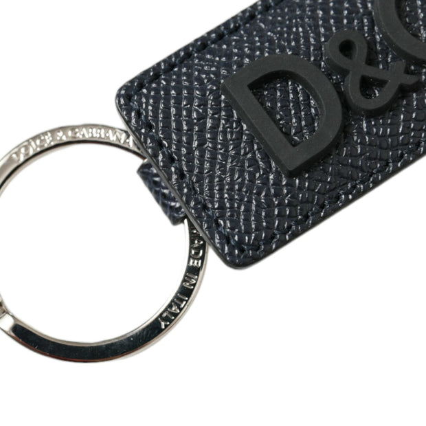 Elegant Leather Keychain in Black & Silver