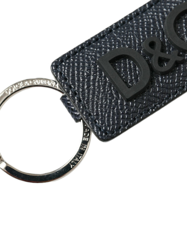 Black Calf Leather DG Logo Silver Brass Keyring Keychain