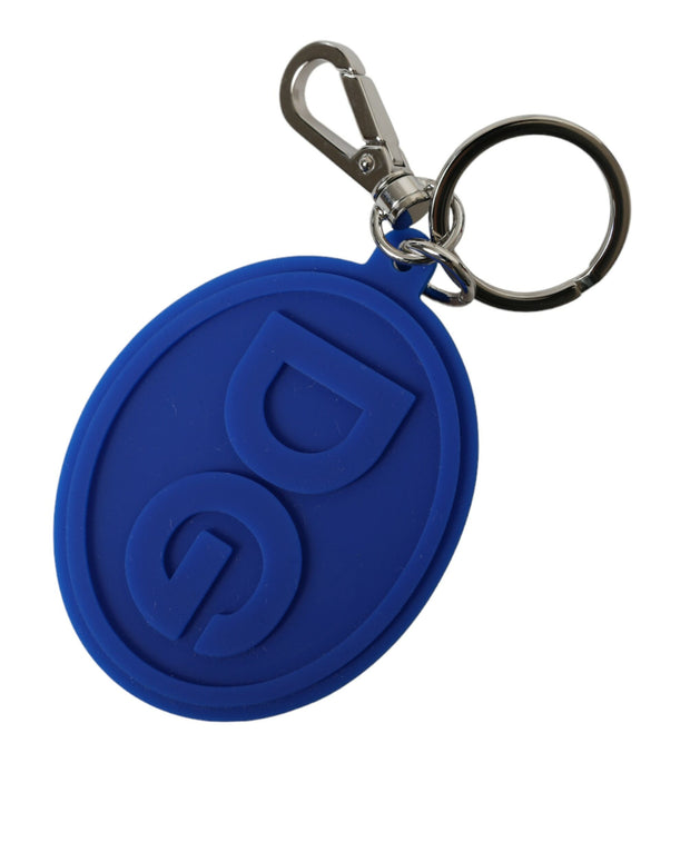 Blue Rubber DG Logo Silver Brass Metal Keyring Keychain