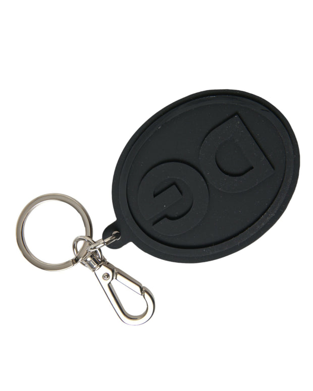 Black Rubber DG Logo Silver Brass Metal Keyring Keychain