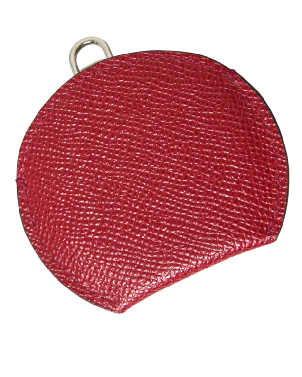 Red Calfskin Leather Round Logo Hand Mirror Holder