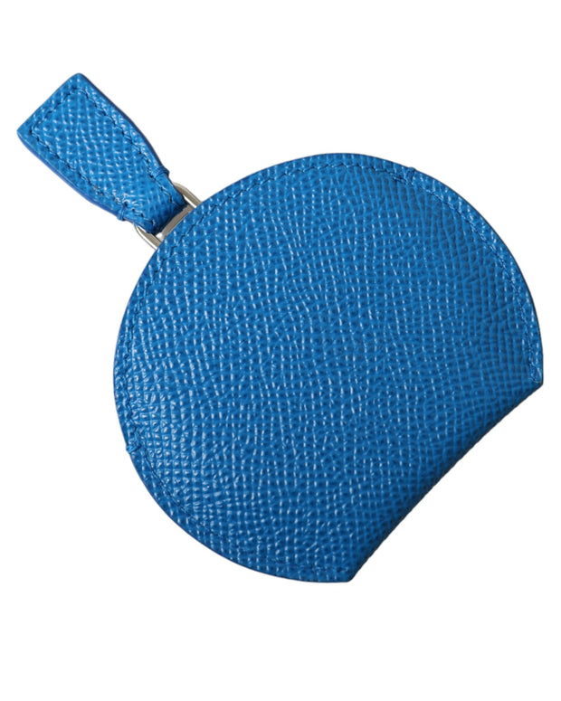 Blue Calfskin Leather Round Logo Hand Mirror Holder