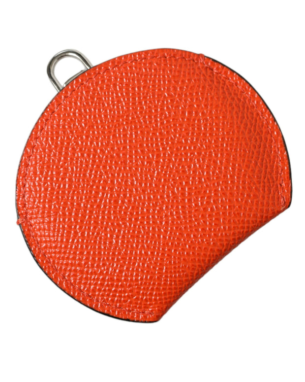 Orange Calfskin Leather Round Logo Hand Mirror Holder