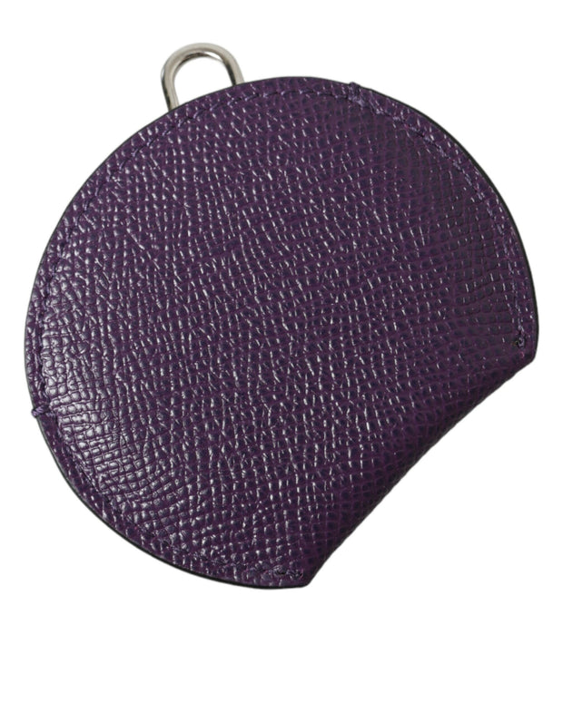 Purple Calfskin Leather Round Logo Hand Mirror Holder