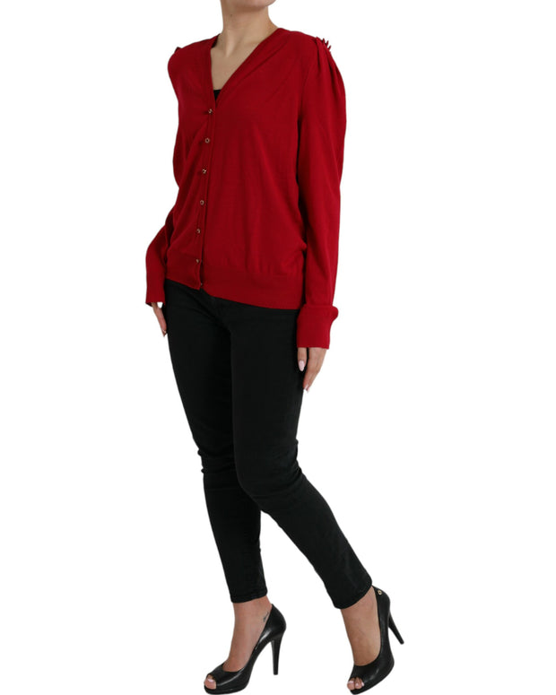 Red Wool V-neck Buttoned Cardigan Sweater