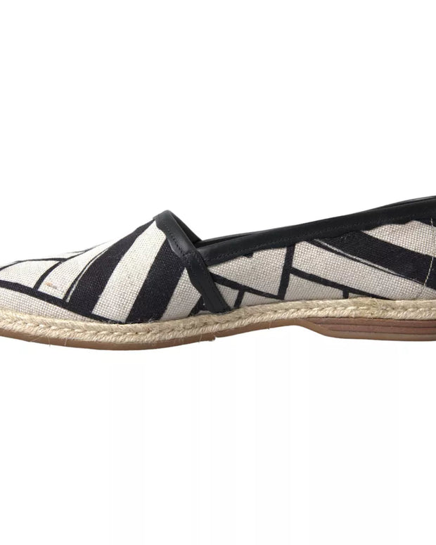 Black White Stripes Slip On Espadrille Shoes