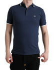 Blue Crown Patch Cotton Collared Men Polo T-shirt