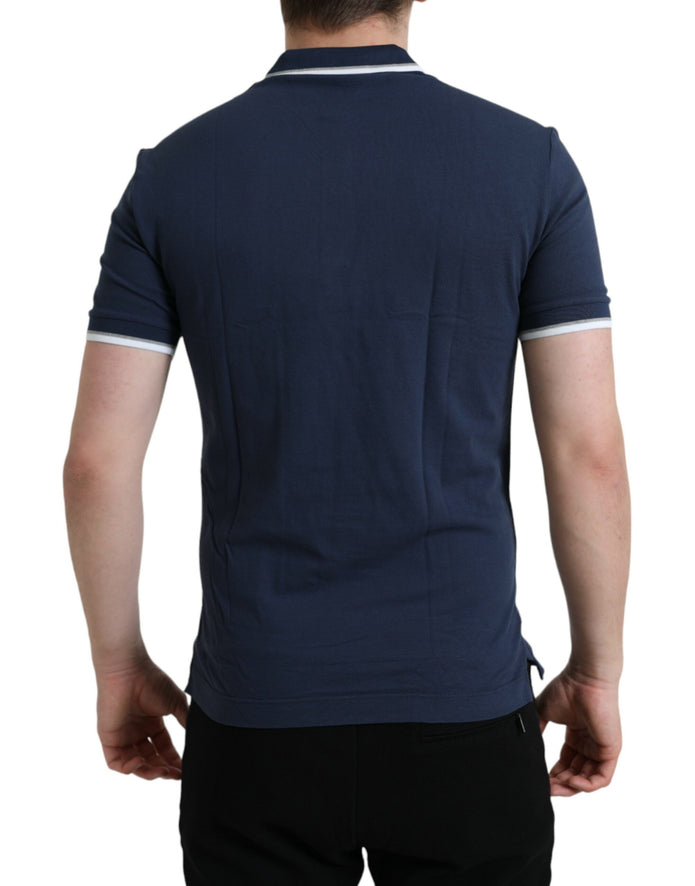 Blue Crown Patch Cotton Collared Men Polo T-shirt