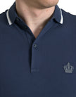 Blue Crown Patch Cotton Collared Men Polo T-shirt