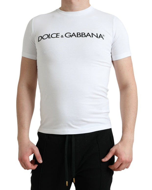 White Logo Print Cotton Crew Neck T-shirt