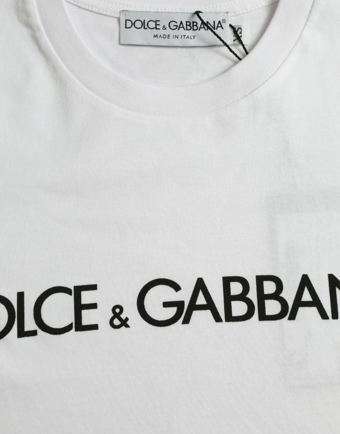 White Logo Print Cotton Crew Neck T-shirt