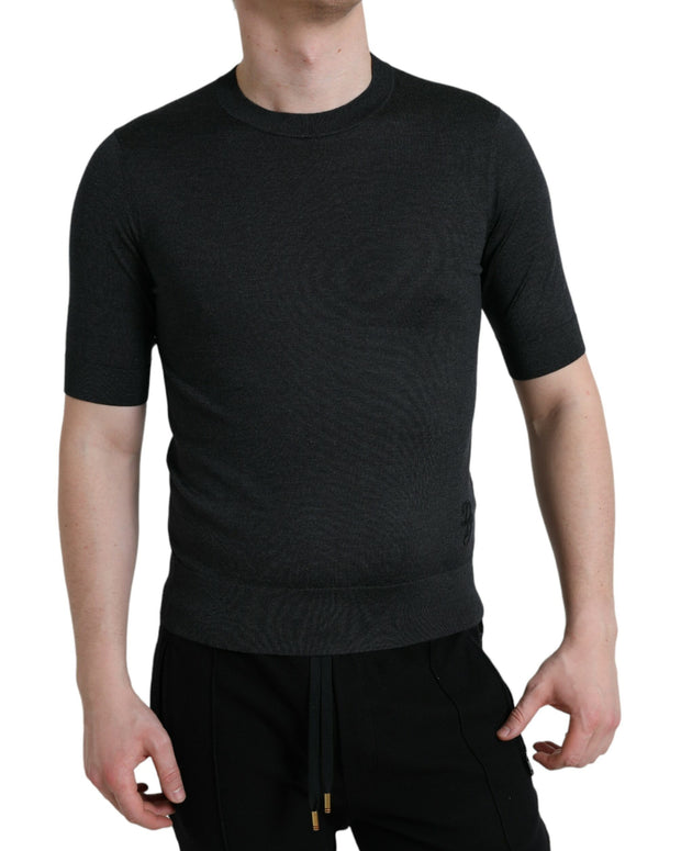 Dark Gray Crew Neck Short Sleeves T-shirt