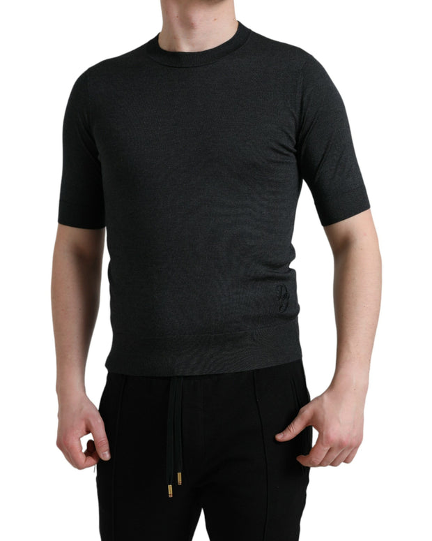 Dark Gray Crew Neck Short Sleeves T-shirt