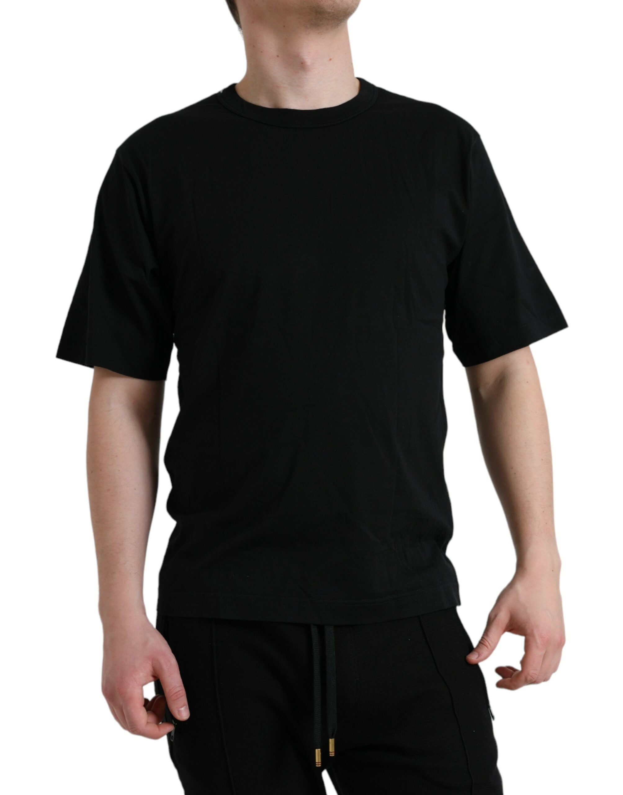 Black Logo Embossed Crew Neck Short Sleeves T-shirt
