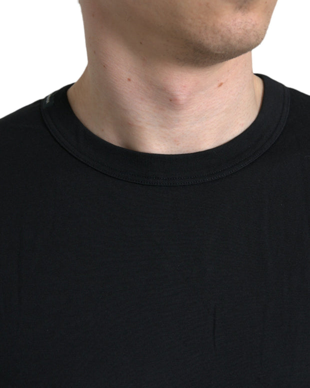 Black Logo Embossed Crew Neck Short Sleeves T-shirt