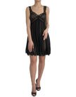 Black Silk Pleated Lace Chiffon Mini Dress