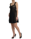 Black Silk Pleated Lace Chiffon Mini Dress
