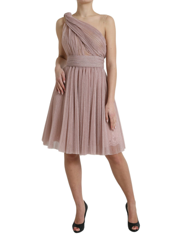 Light Lilac Pleated Lame Tulle One Shoulder Dress